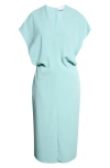 Stella Mccartney Midi Dress With V-neck And Drape In Blue