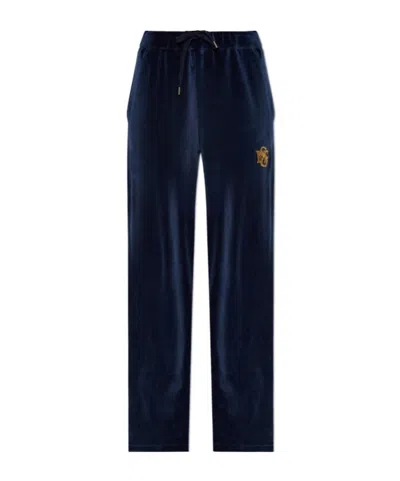 Stella Mccartney Velour Logo-embroidered Track Pants In Blue