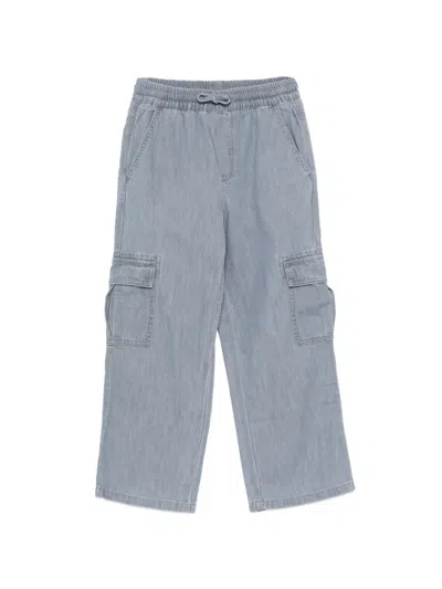 Stella Mccartney Kids' Drawstring Cargo Trousers In Gray