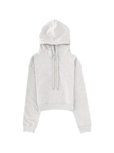Stella Mccartney Logo Hooded Knit Cropped Sweatshirt Drawstring In White