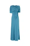 Stella Mccartney Women Light Blue Draped Satin Maxi Dress, S Luxury Dresses For Women Darveys In Blue
