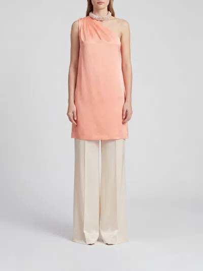 Stella Mccartney Embellished-choker Asymmetric Satin Mini Dress In Pink