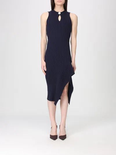 Stella Mccartney Womens Ink Ribbed Sculptural Cotton Knit Midi Dress Xxs In Blue