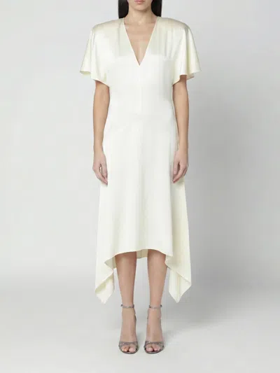 Stella Mccartney Womens Buttermilk V-neck Short-sleeve Satin Midi Dress In Neutral