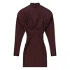 Stella Mccartney Pleated Long Sleeve Crepe Jersey Minidress In Brown
