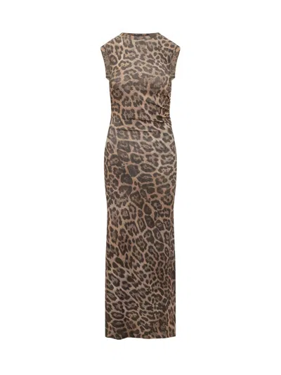 Stella Mccartney Leopard Print Sleeveless Mesh Dress In Brown