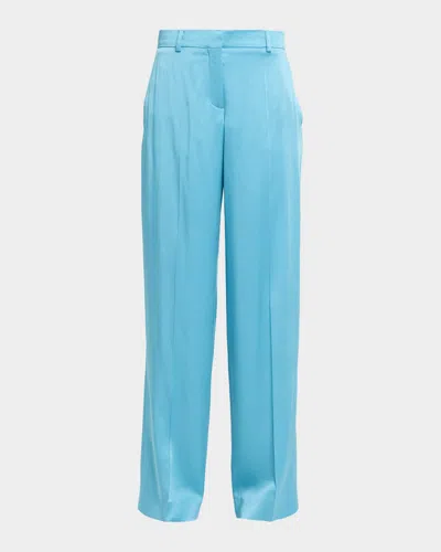 Stella Mccartney Satin Dropped Waist Straight Wide Leg Pants In Blue