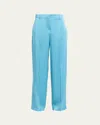 Stella Mccartney Satin Dropped Waist Straight Wide Leg Pants In Blue