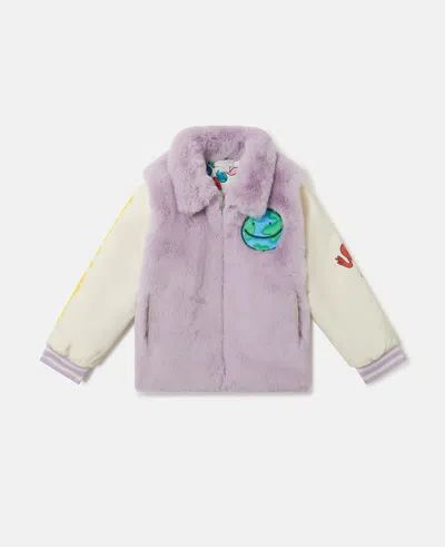 Stella Mccartney Earth Friends Graphic Plush Teddy Jacket In Purple