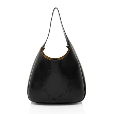 Stella Mccartney Eco Alter Nappa Perforated Logo Slouchy Hobo In Black