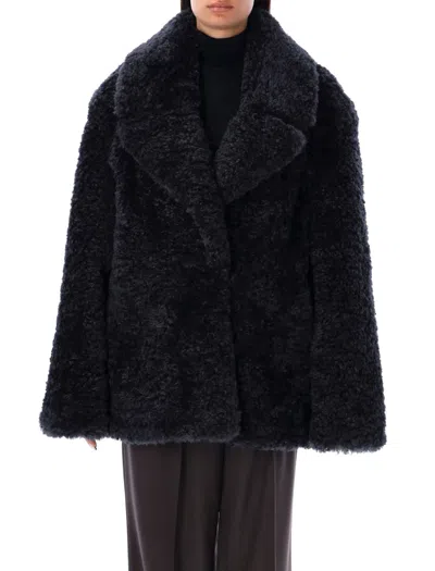 Stella Mccartney Eco Fur Short Coat In Navy