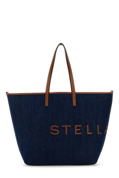 Stella Mccartney Eco Logo Lettering Denim Tote Bag In Blue