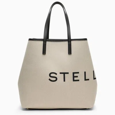 Stella Mccartney Stella Mc Cartney Ecru Cotton Blend Tote Bag With Logo In Neutrals