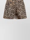 Stella Mccartney Elastic Waistband Animal Print Shorts With Side Pockets In Brown