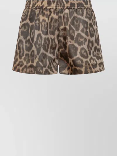 Stella Mccartney Elastic Waistband Animal Print Shorts With Side Pockets In Brown