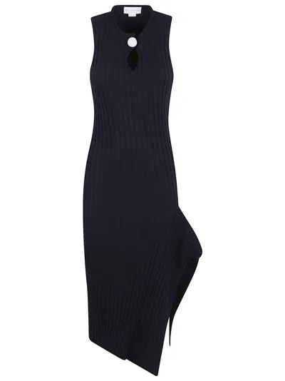 Stella Mccartney Womens Ink Ribbed Sculptural Cotton Knit Midi Dress Xxs In Blue