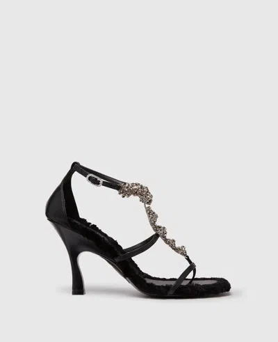 Stella Mccartney Elsa Crystal Flowers Heeled Sandals In Black
