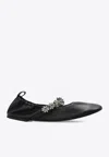 Stella Mccartney Black Elsa Crystal Flowers Ballerina Flats In Black
