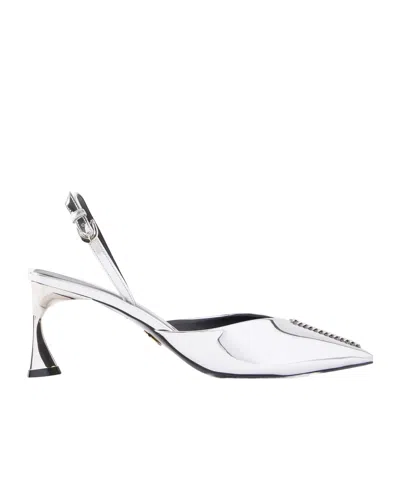 Stella Mccartney Elsa Embellished Metallic Slingback Pumps In White