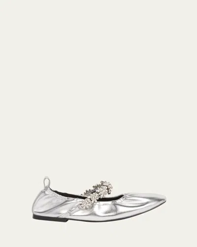 Stella Mccartney Elsa Metallic Vegan Mary Jane Ballet Flats In Silver