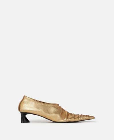 Stella Mccartney Elsa Ruched Kitten Heel Pumps In Metallic Gold