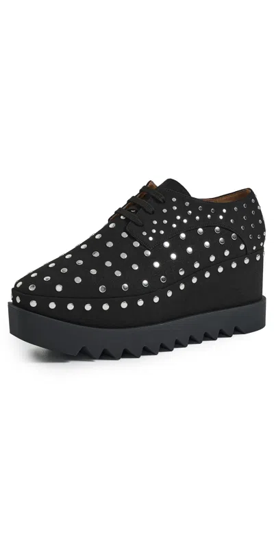 Stella Mccartney Elyse Studded Textured Vegan Material Platform Brogues In Black