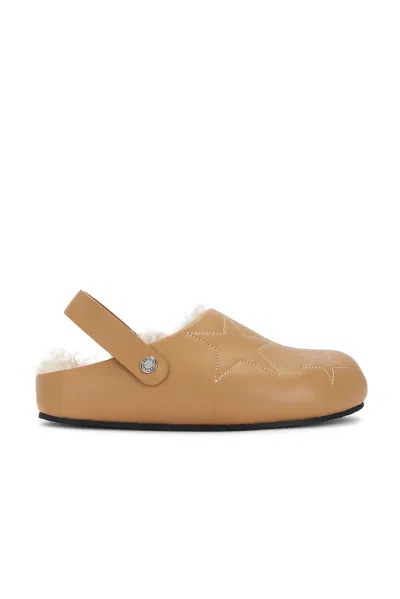 Stella Mccartney Elyse Embroidered Faux Shearling-lined Vegetarian Leather Mules In Beige