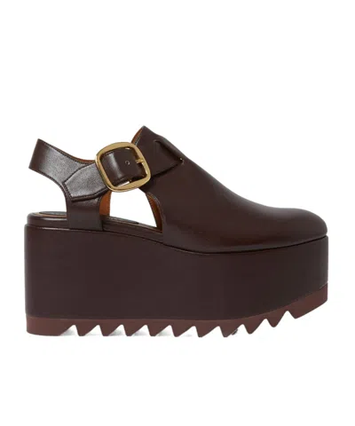 Stella Mccartney Elyse Closed-toe T-bar Platform Sandal In Brown