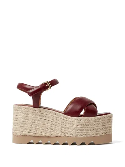 Stella Mccartney 엘리스 크로스오버 스트랩 플랫폼 샌들 In Burgundy