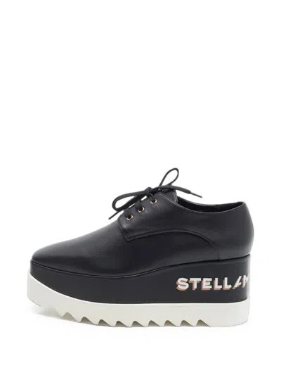 Pre-owned Stella Mccartney Elyse Logo-print Platform Derby Shoes In Black