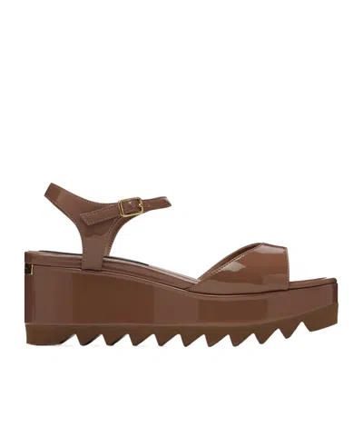 Stella Mccartney Elyse Patent Leather Platform Sandals In Brown
