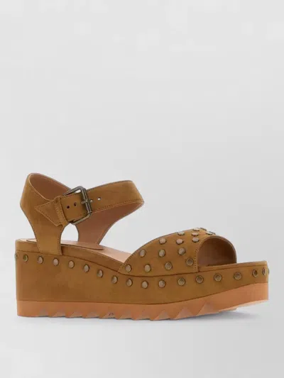 Stella Mccartney Elyse Studded Faux Suede Platform Sandals Brandy In Brown