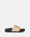 Stella Mccartney Raffia Woven Strap Flat Sole Slippers In Natural/black