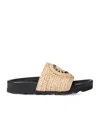 Stella Mccartney Raffia Woven Strap Flat Sole Slippers In Black