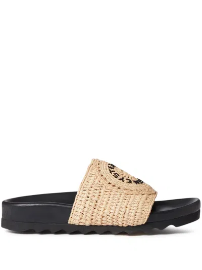 Stella Mccartney Raffia Woven Strap Flat Sole Slippers In Beige