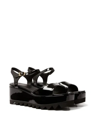 Stella Mccartney Platform Sandals Nylon Ankle Strap Silk Upper In Black