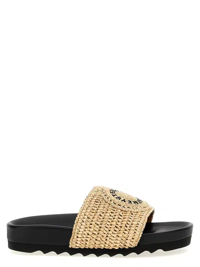 Stella Mccartney Raffia Woven Strap Flat Sole Slippers In Beige