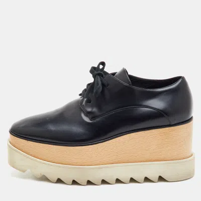 Pre-owned Stella Mccartney Elyse Size 35.5 Black Faux Leather Platform Derby Sneakers