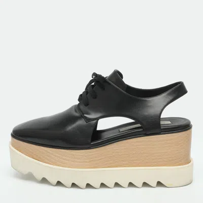 Pre-owned Stella Mccartney Elyse Size 36.5 Black Faux Leather Platform Cut-out Slingback Derby