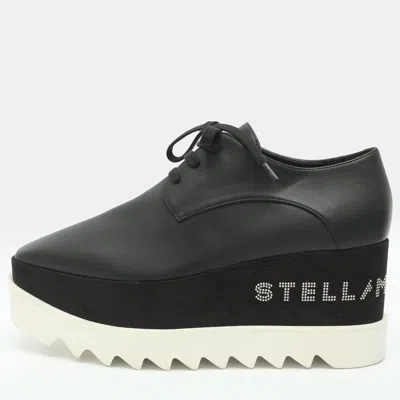 Pre-owned Stella Mccartney Elyse Size 37 Black Faux Leather Platform Derby Sneakers