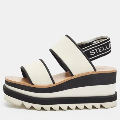 Pre-owned Stella Mccartney Elyse Size 37 White/black Fabric Wedge Sandals