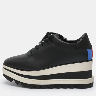 Pre-owned Stella Mccartney Elyse Size 38 Black Faux Leather And Faux Suede Platform Derby Sneakers