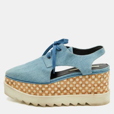 Pre-owned Stella Mccartney Elyse Size 38 Blue Cut Out Denim Platform Slingback Derby Sneakers