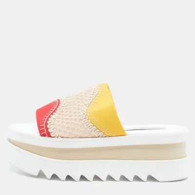 Pre-owned Stella Mccartney Elyse Size 38 Multicolor Lace And Neoprene Platform Sandals