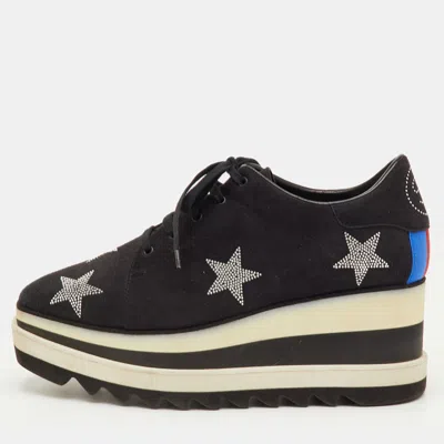 Pre-owned Stella Mccartney Elyse Size 40 Black Faux Suede Star Studded Platform Derby Sneakers