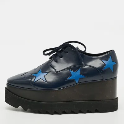 Pre-owned Stella Mccartney Elyse Star Size 38.5 Navy Blue Faux Leather Sneakers