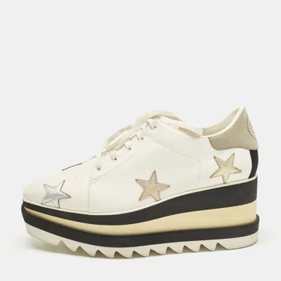 Pre-owned Stella Mccartney Elyse Star Size 39 White Faux Leather Platform Derby Sneakers