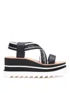 Stella Mccartney Sneak-elyse Striped Platform Sandals In Negro