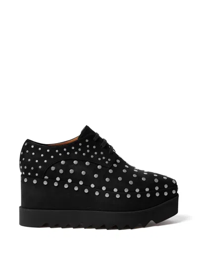 Stella Mccartney Elyse Studded Textured Vegan Material Platform Brogues In Black