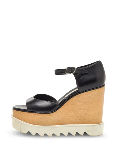 Pre-owned Stella Mccartney Elyse Wedge Sandals In Black